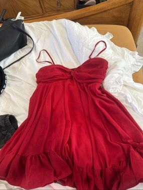 windsor Red Spaghetti Strap Mini Dress with Twist Front